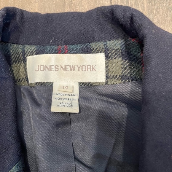 Jones New York Vintage 100% Wool Size 14 Navy Green Black Plaid Jacket Blazer - Picture 8 of 10